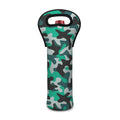 Teal And Black Camouflage Print Single Neoprene Wine Tote