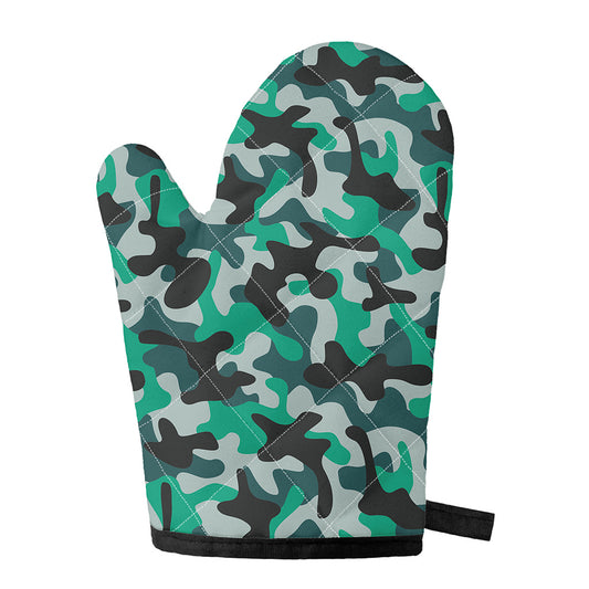 Teal And Black Camouflage Print Single Oven Mitt