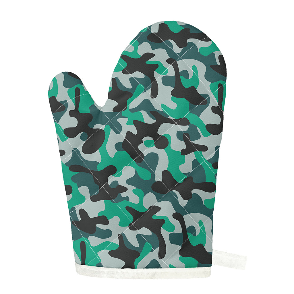 Teal And Black Camouflage Print Single Oven Mitt