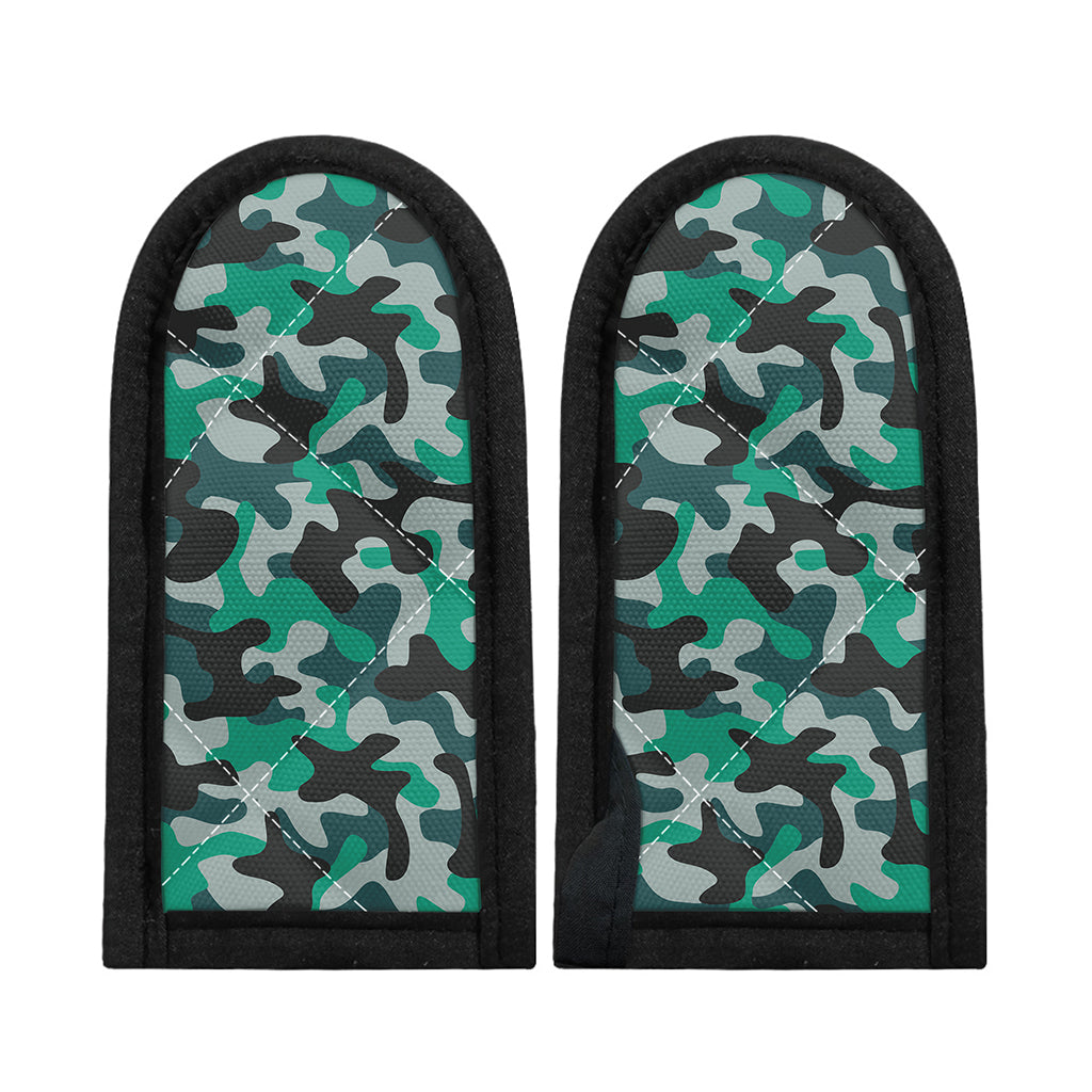 Teal And Black Camouflage Print Skillet Handle Cover