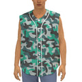 Teal And Black Camouflage Print Sleeveless Baseball Jersey