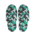 Teal And Black Camouflage Print Slippers