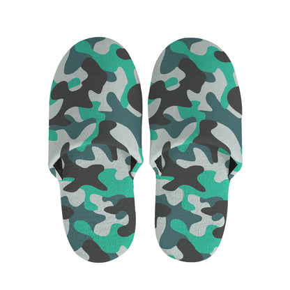 Teal And Black Camouflage Print Slippers