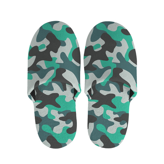 Teal And Black Camouflage Print Slippers