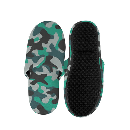 Teal And Black Camouflage Print Slippers