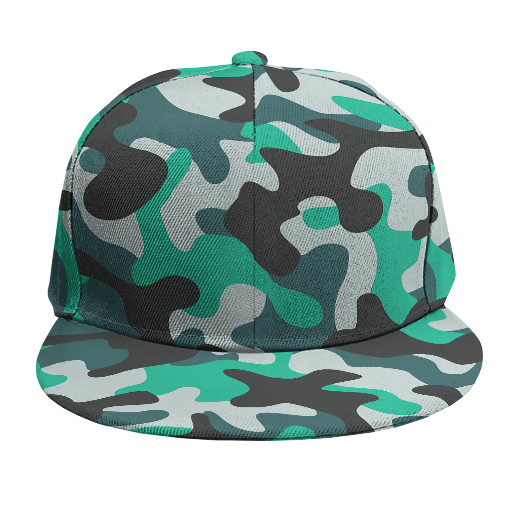 Teal And Black Camouflage Print Snapback Cap