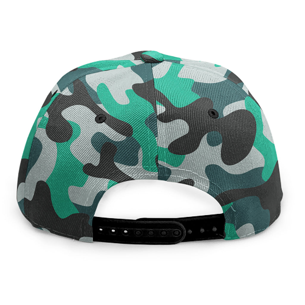 Teal And Black Camouflage Print Snapback Cap