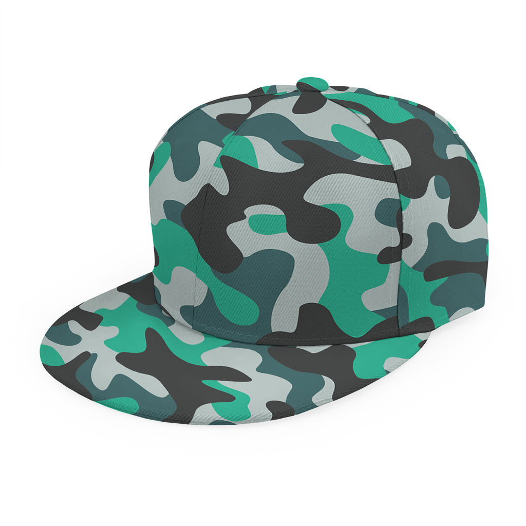 Teal And Black Camouflage Print Snapback Cap