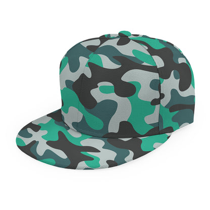 Teal And Black Camouflage Print Snapback Cap