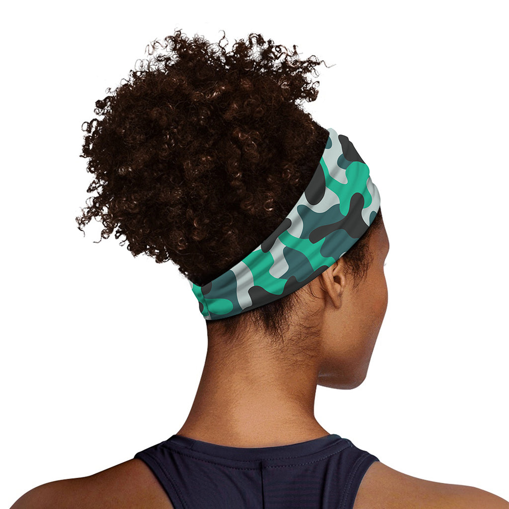 Teal And Black Camouflage Print Sports Headband