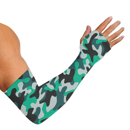 Teal And Black Camouflage Print Sun Protection Arm Sleeves
