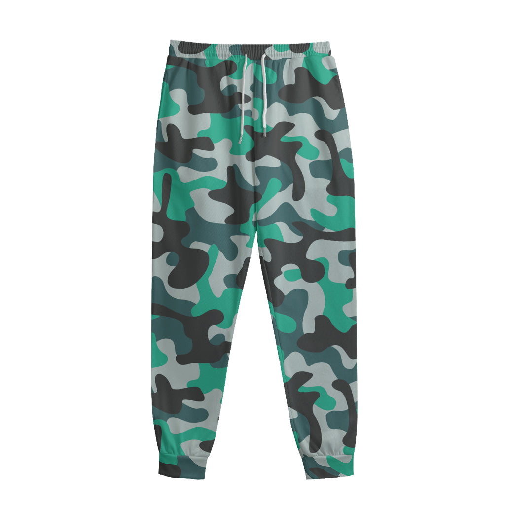 Teal And Black Camouflage Print Sweatpants