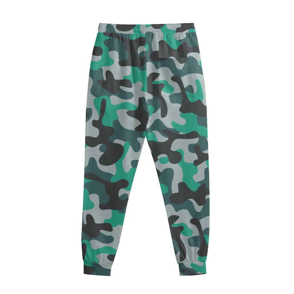 Teal And Black Camouflage Print Sweatpants