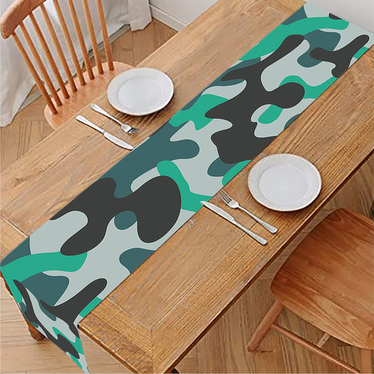 Teal And Black Camouflage Print Table Runner