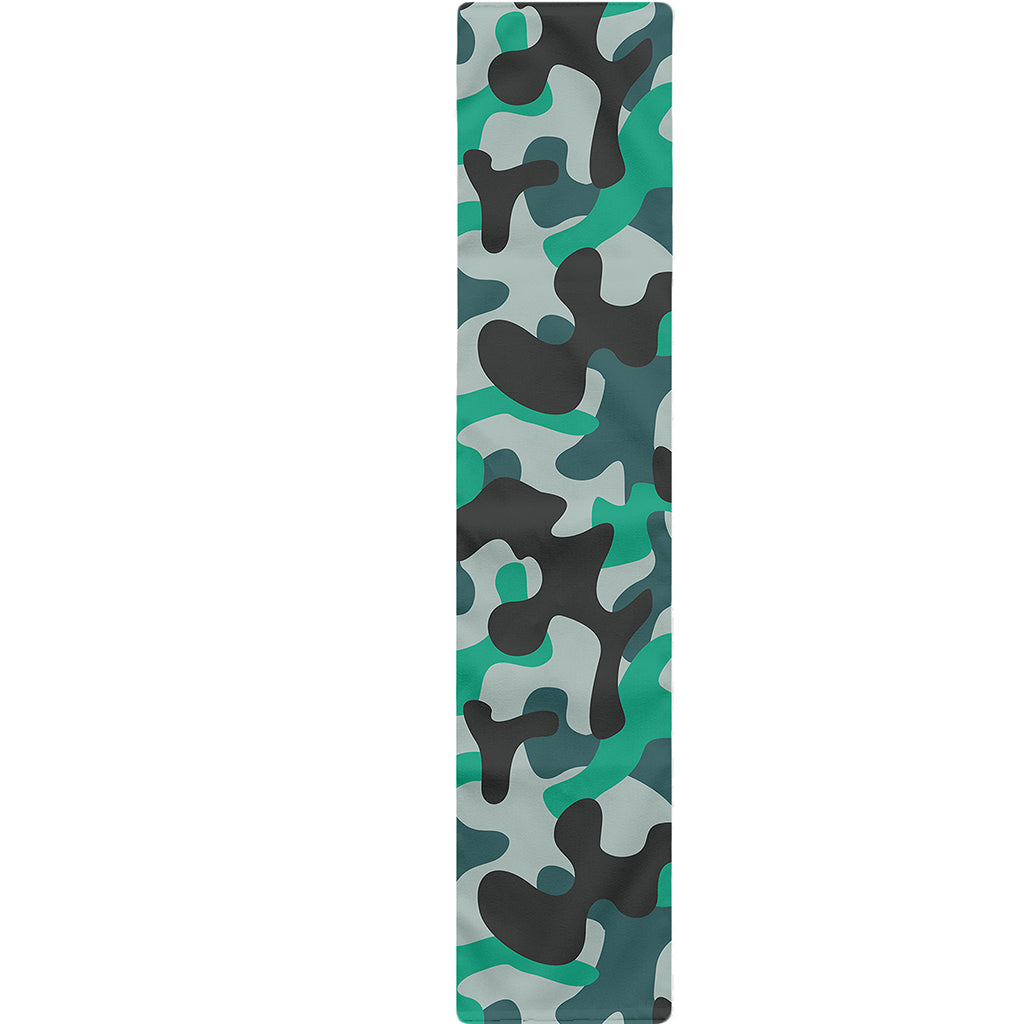 Teal And Black Camouflage Print Table Runner