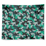 Teal And Black Camouflage Print Tapestry
