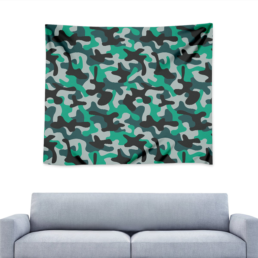 Teal And Black Camouflage Print Tapestry