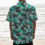 Teal And Black Camouflage Print Textured Short Sleeve Shirt