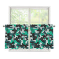 Teal And Black Camouflage Print Tier Curtains