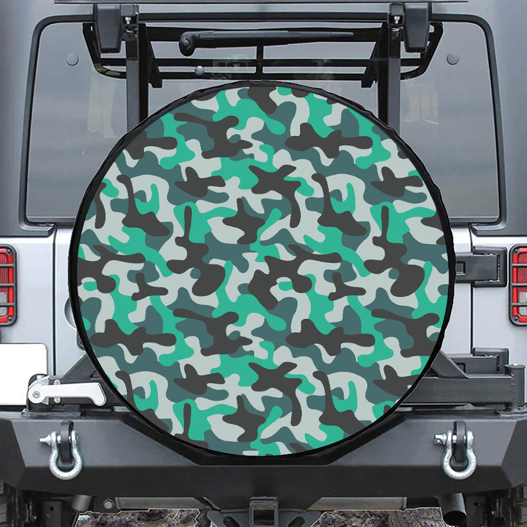 Teal And Black Camouflage Print Tire Cover