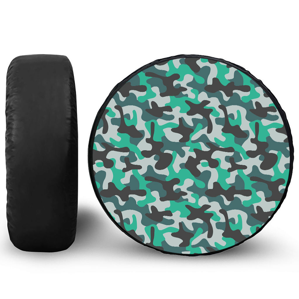 Teal And Black Camouflage Print Tire Cover