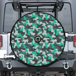 Teal And Black Camouflage Print Tire Cover With Camera Hole
