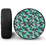 Teal And Black Camouflage Print Tire Cover With Camera Hole