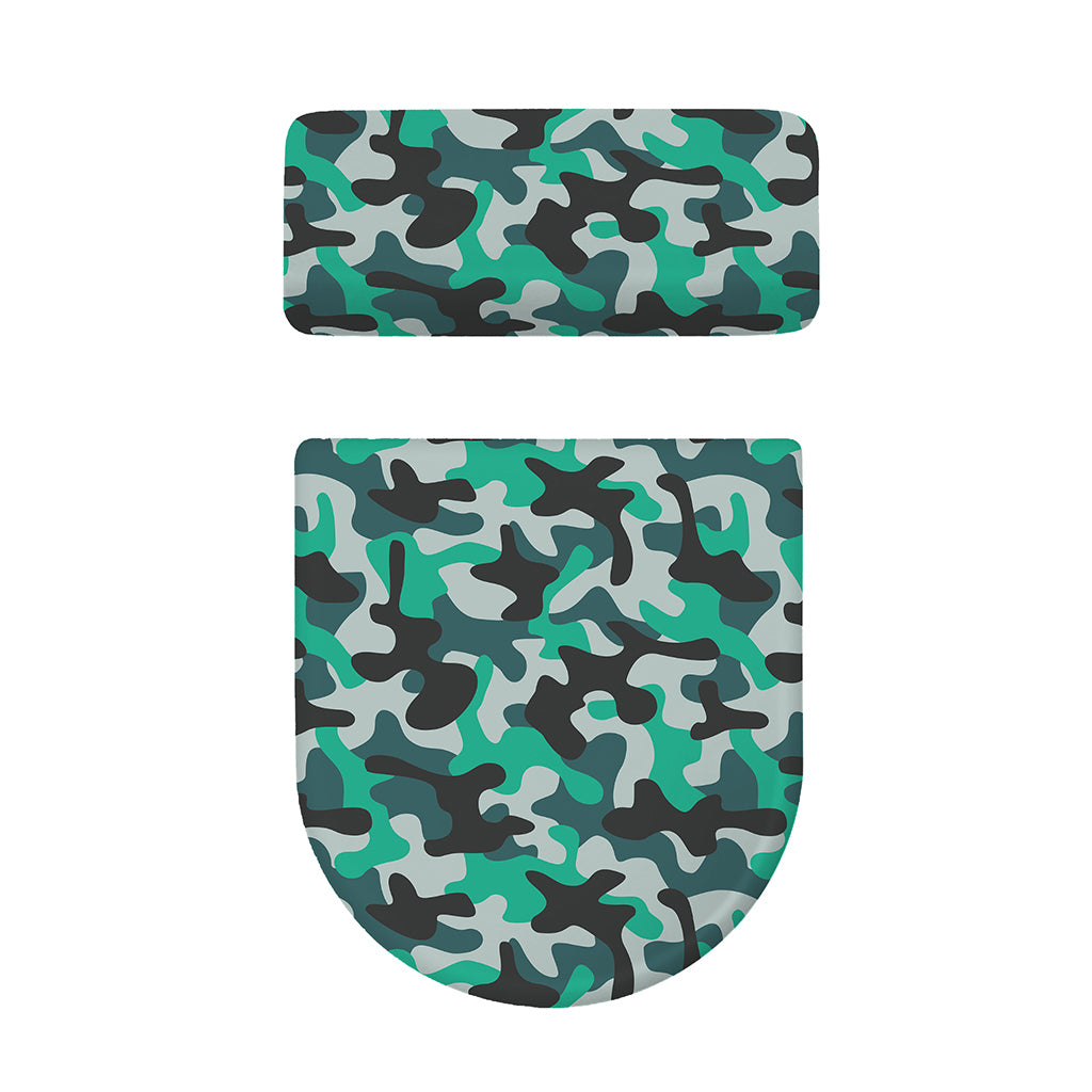 Teal And Black Camouflage Print Toilet Lid And Tank Cover Set