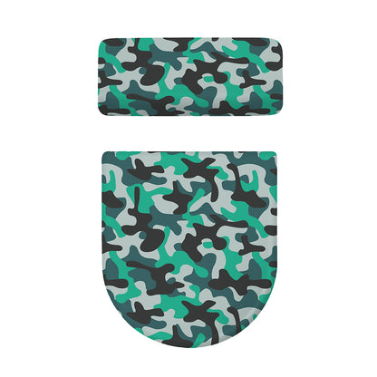 Teal And Black Camouflage Print Toilet Lid And Tank Cover Set
