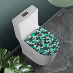 Teal And Black Camouflage Print Toilet Lid Cover