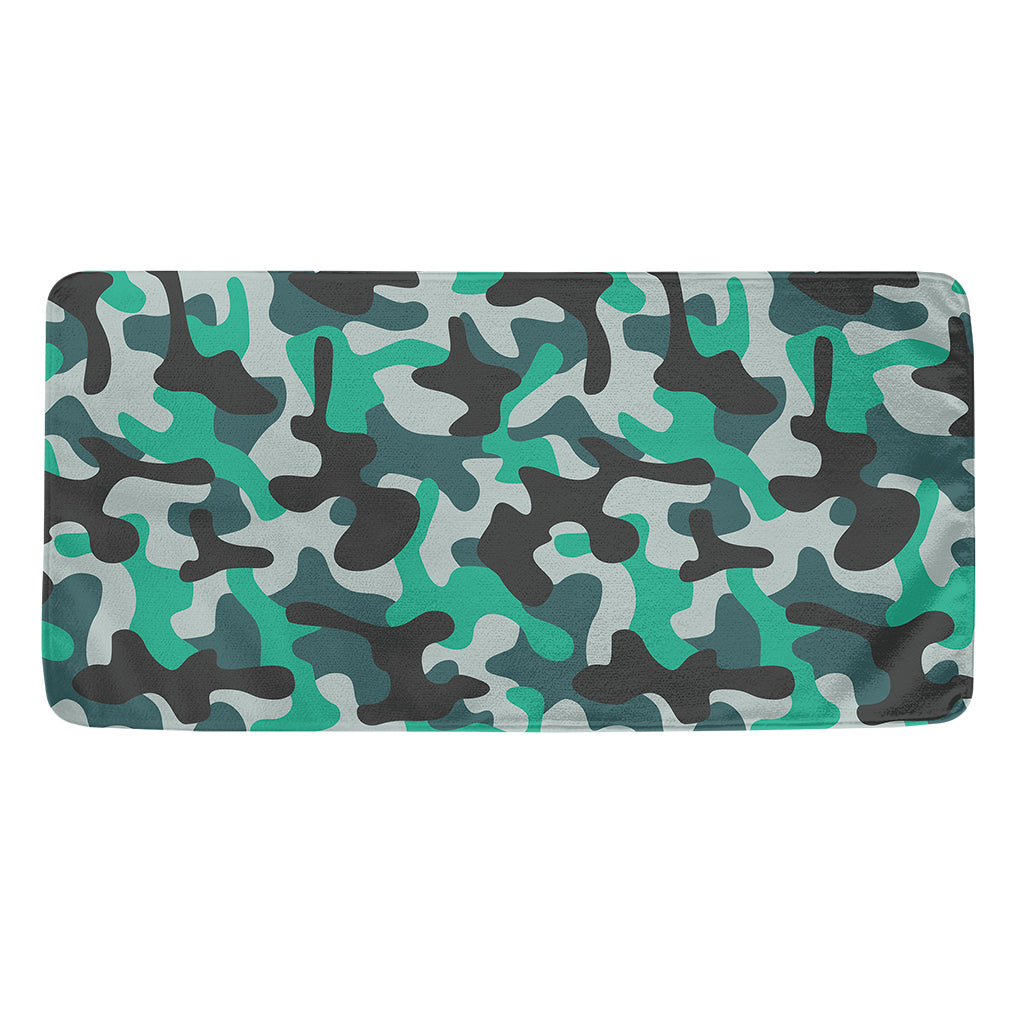 Teal And Black Camouflage Print Towel
