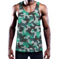 Teal And Black Camouflage Print Men's Workout Tank Top