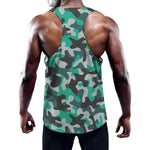 Teal And Black Camouflage Print Training Tank Top