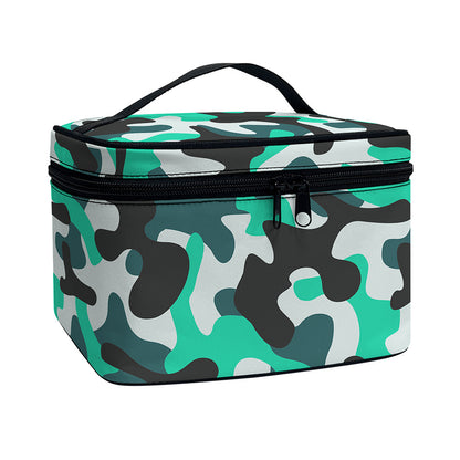 Teal And Black Camouflage Print Travel Makeup Bag