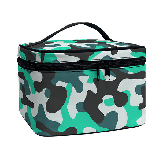 Teal And Black Camouflage Print Travel Makeup Bag