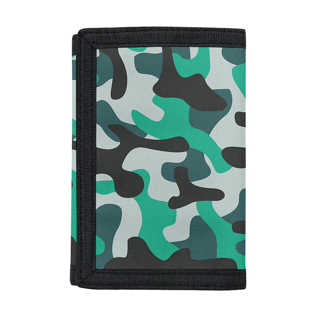 Teal And Black Camouflage Print Trifold Wallet