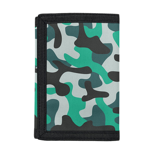 Teal And Black Camouflage Print Trifold Wallet