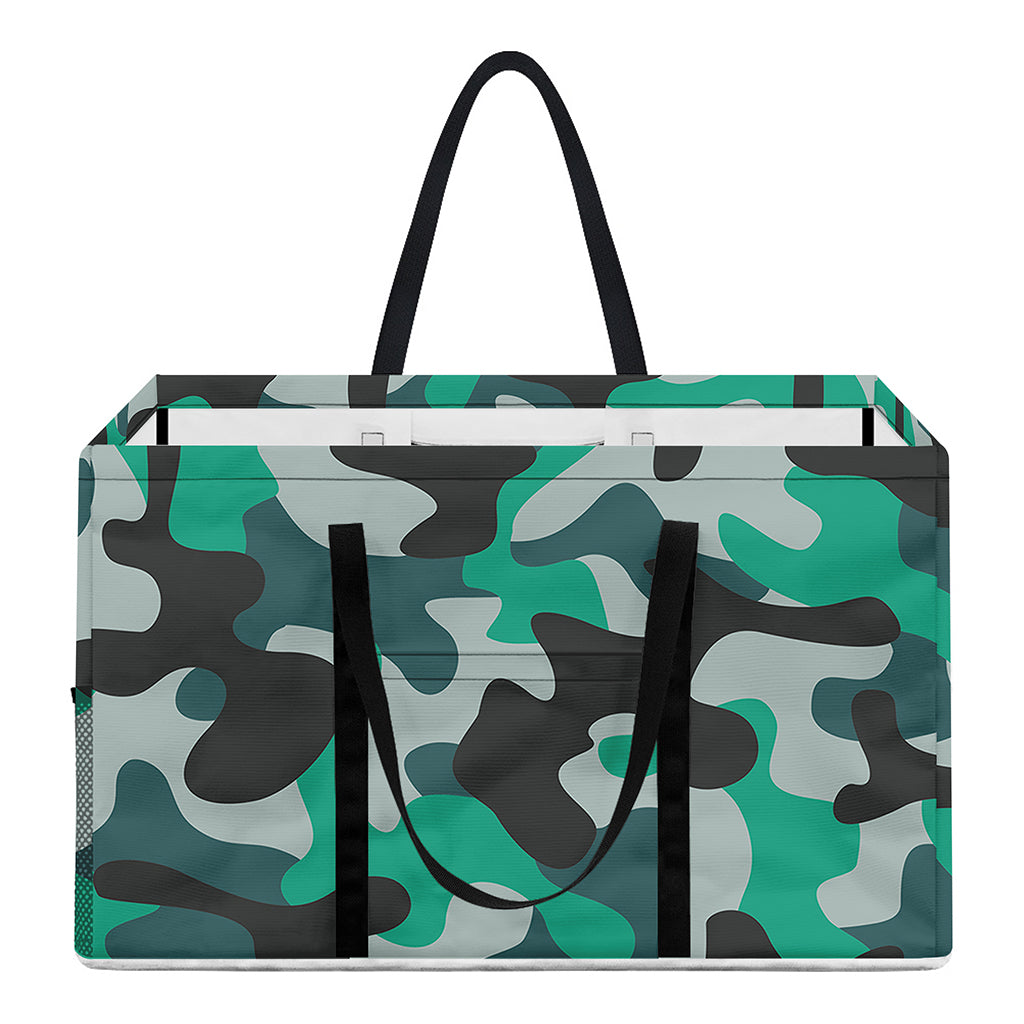 Teal And Black Camouflage Print Utility Tote Bag