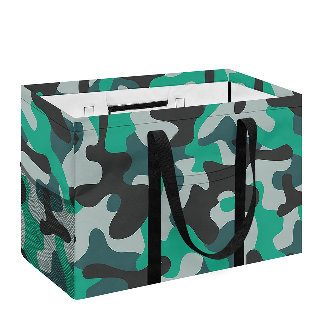 Teal And Black Camouflage Print Utility Tote Bag