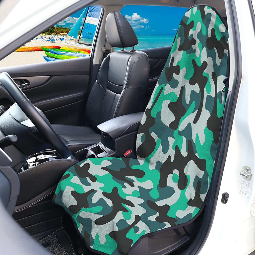 Teal And Black Camouflage Print Waterproof Car Seat Cover
