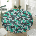 Teal And Black Camouflage Print Waterproof Round Tablecloth