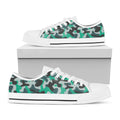 Teal And Black Camouflage Print White Low Top Sneakers