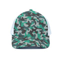 Teal And Black Camouflage Print White Mesh Trucker Hat