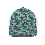 Teal And Black Camouflage Print White Mesh Trucker Cap