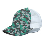 Teal And Black Camouflage Print White Mesh Trucker Cap