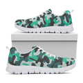 Teal And Black Camouflage Print White Running Shoes