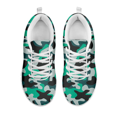 Teal And Black Camouflage Print White Running Shoes