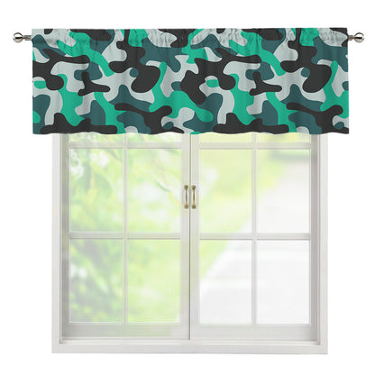 Teal And Black Camouflage Print Window Valance