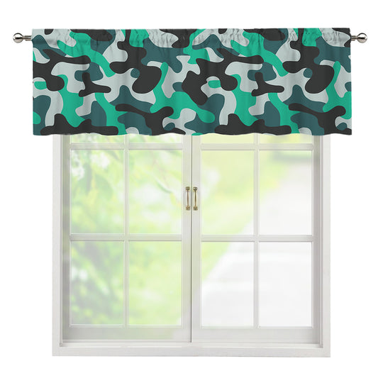 Teal And Black Camouflage Print Window Valance