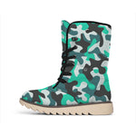 Teal And Black Camouflage Print Winter Boots